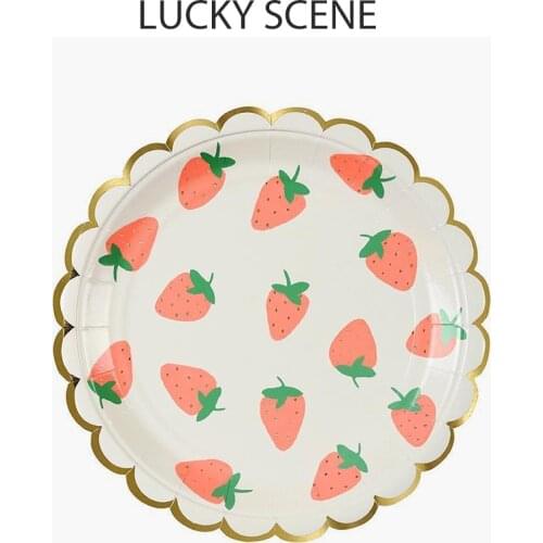 Strawberry Cherry print Lovely Paper Plate Cups Napkins Tableware Party Accessories S00479