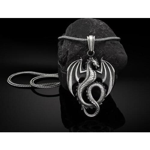 Trendy Zodiac silver dragon pure tin pendant necklaces for man titanium steel long Jewelry on the neck Mens chain necklace