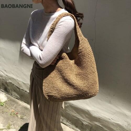 Fashion Rattan Women Shoulder Bags Wikcer Woven Female Handbags Large Capacity Summer Beach Straw Bags Casual Totes Purses