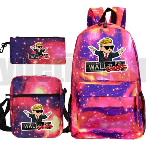 Sac A Dos Gamestop Backpack Men WallStreetBets Plecak 3 PCS/set Galaxy Mochila Zipper Bag Pack Shoulder WSB Bookbag Pencil Bag