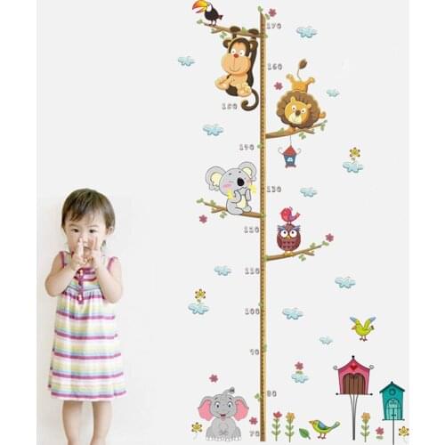 Jungle Animals Lion Monkey Owl Wall StickerHeight Measure For Kids Room Baby Bedroom accessories Growth Chart Wall Decals