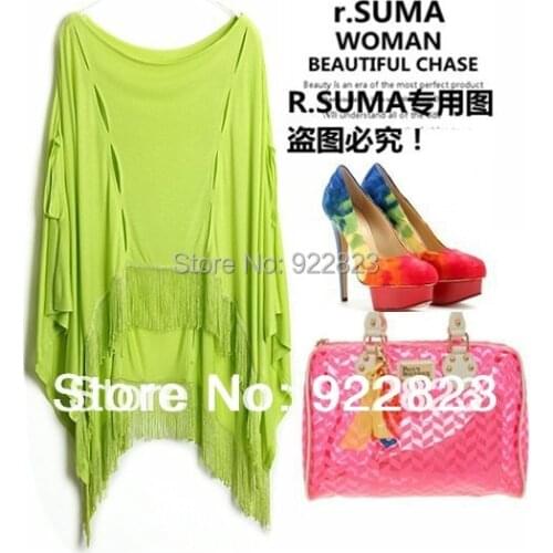 2016 Summer New Womens Loose Hollow Cloak Tassel Fluorescent Color T-shirts Hip-hop Shirts Women T shirt