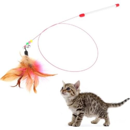 Colorful Feathers Tease Cat Sticks Kitten Pet Cat Interactive Fun Toy Steel Wire Funny Bell Cat Toy Pet Products Accessories