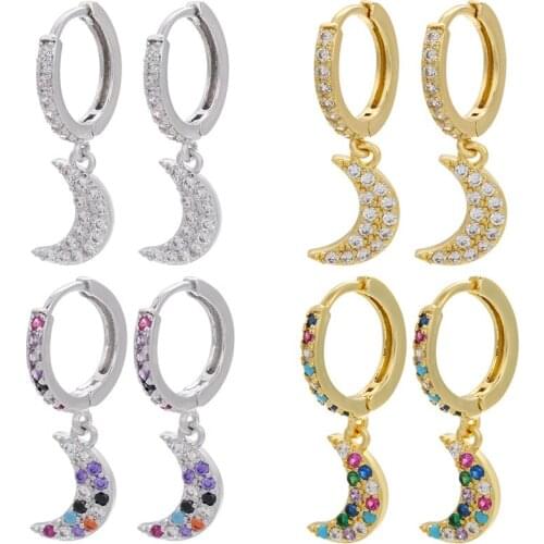 Microcrystalline Zircon Full Cubic Zircon Moon Earrings Fashionable Womens Hole Earrings 2021