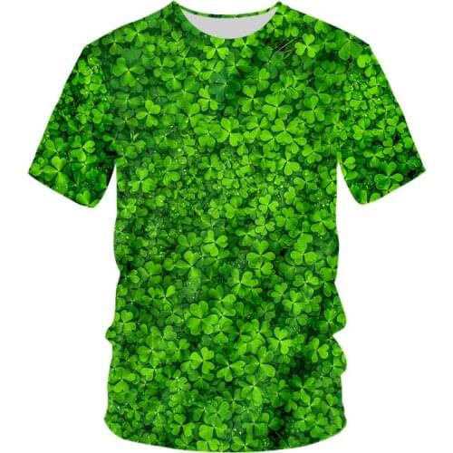 UJWI Four-leaf Clover Leaf Casual Green T-shirt Printing Unisex Tops Men/women Tops Shirt Sports Clothes Oversizes 3D Printing