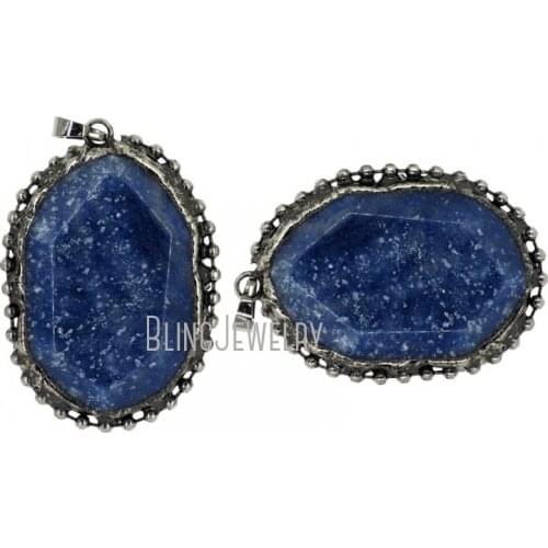 Soldered Black Blue Aventurine Pendant Gun Balck Plated Ball Chain Accent Pendant PM38060