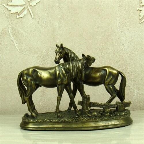 Romantic Horse Lovers Sculpture Handmade Resin Couple Horse Statue Mustang Decor Craft Prairie Ornament Wedding Gift for Parents