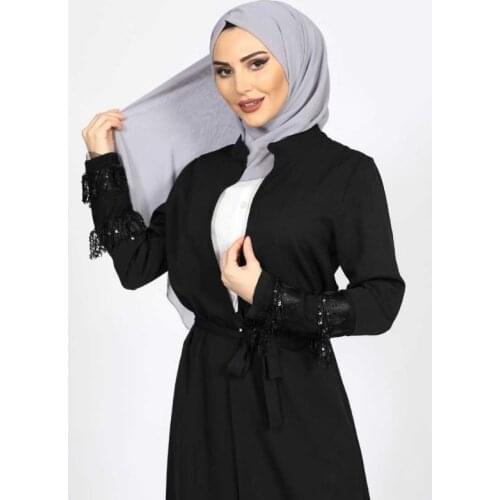 Stamp Detailed Abaya Turkish Muslim Womans Clothing turkish clothes for women Dress Hijabi Autumn Muslim Robe Womens Long