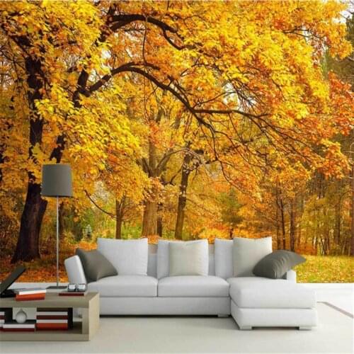 Modern 3d mural autumn forest background wall home decoration autumn leaf path mountain forest woods autumn wind background wall