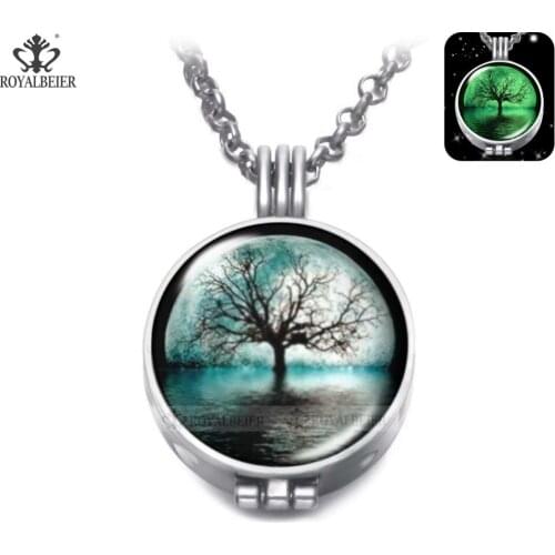 1pcs Glowing Snap Pendant Necklace Life Tree Snap Button Unicor Charms Luminous Necklace 65cm Link Chain Jewelry Glow In Dark