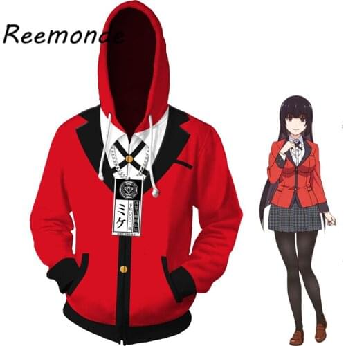 Anime Kakegurui Hoodie Sweatshirts 3D Yumeko Jabami Cosplay Costume Zipper Hoodies Harajuku Jacket For Women and Mens Coat Tops