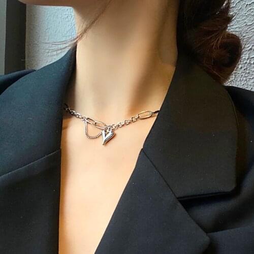 Vogallery Sexy Short Necklaces For Women Silver Color Heart Pendants Metal Tassel Neck Chain Punk Jewelry Fashion Chokers