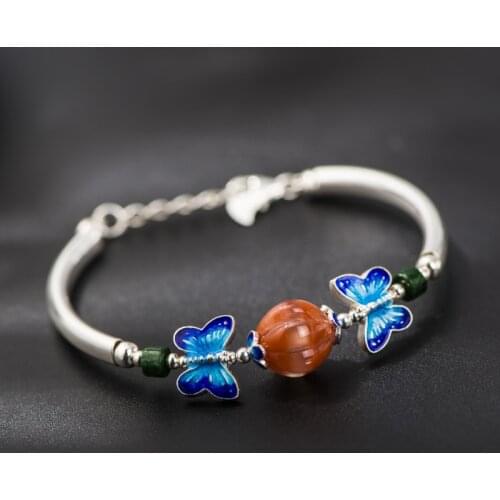 925 Sterling Silver Bracelet Silver Design Butterfly Design Natural South Onyx Silver Bracelet Women