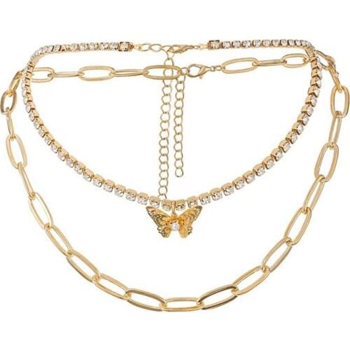 Women Layer Necklace Rhinestone Butterfly Choker Necklace Chain Necklaces for Women Clavicle Chain Fashion Jewelry Party Gift
