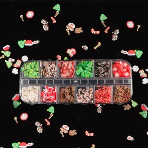 12 Grids/Set Nail Art Decorations Gingerbread Man Snowfakes Candy Mixed Slices Soft Pottery Flakes Nail Accessories