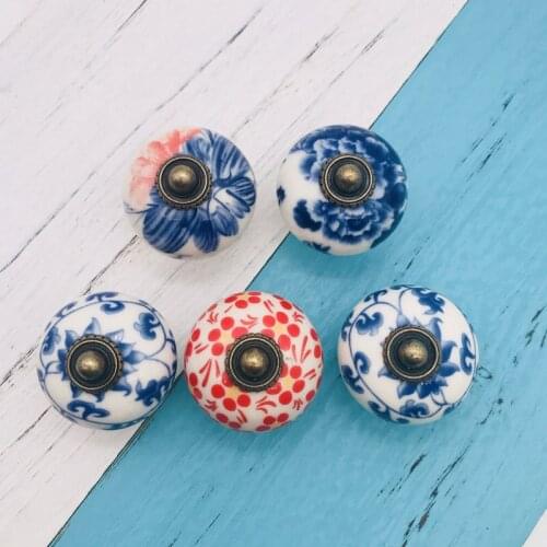 1x Ceramic Door Handle Chinese Blue and White porcelain Design Drawer Pulls Vintage Cupboard Kitchen Cabinet Handles and Knobs
