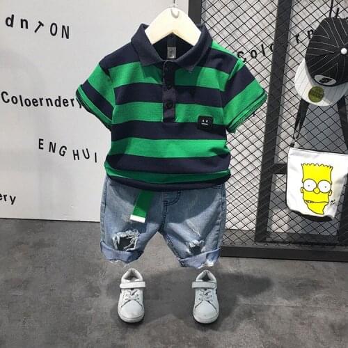 2018 Children Summer Clothing Kids Casual Striper T Shirt Tops+shorts Jeans Two Pieces Boys Sport Suit Baby Boys Fashion Jeans