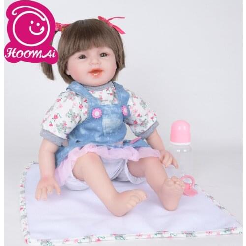 22" Fashion Lovely Beautiful Grin Sweet Baby Doll Silicone Cotton Body Reborn Doll Kids Good Playmate