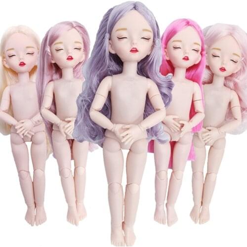 28CM Sleep Baby Doll With Makeup Rose Gold Hair 1/6 Doll Female Naked Body Dress Up Toys For Children