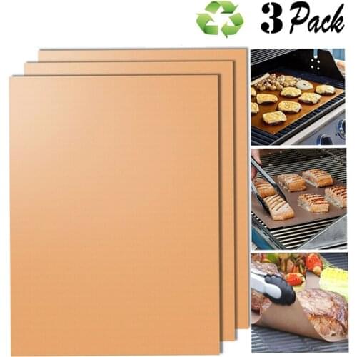 3Pcs Gold Reusable Bbq Mat Baking Grill Mat Heat-Resistant Baking Mat Non-Stick Reusable Bbq Liner Baking Sheet Barbecue Tools