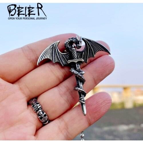 BEIER Big Winged Dragon Pendant Necklace High Quality Stanless Steel Animal jewelry For Man Lucky Symbol Gifts BP8-022