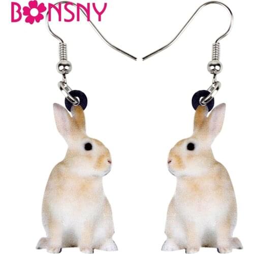 Bonsny Acrylic Easter Hare Rabbit Bunny Earrings Big Long Dangle Drop Fashion Animal Jewelry For Women Girls Accessories Hare