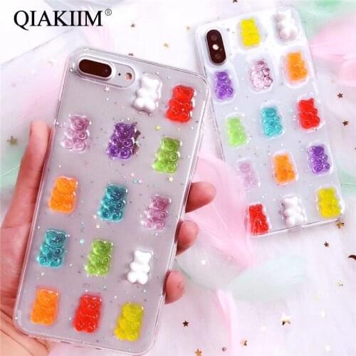 Cute 3D Candy Colors Bear Phone Case for iphone X 8 8plus Soft TPU Back Cover Cases for iPhone XR XS Max 7 7plus 6 6S 6Splus