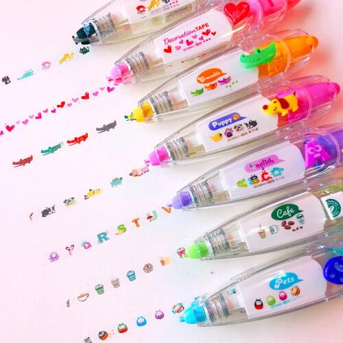 1Pcs Plastic Cute Animal Press Type Cartoon Correction Tape Stickers Office Supplies Press Type Kawaii Tape Decorative Tape
