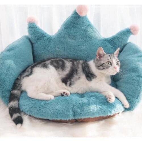 Cat Sofa Cat Winter Warm Bed Solid Color Crown Shape Puppy Bed Soft Office Chair Cushion Washable Thicken Pet Sofa Pet Supplies