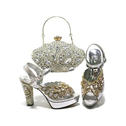 Doershow nice African Shoes And Bag Matching Set With silver Hot Selling Women Italian Shoes And Bag Set For Wedding!!SAL1-15