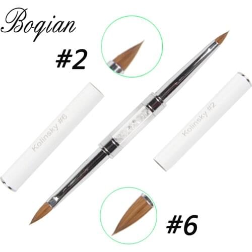 BQAN Double Head 2#6# Kolinsky Sable Brush Acrylic Nail Art Brush Crystal Handle Rose Red DIY Manicure Nail Tip Image Drawing