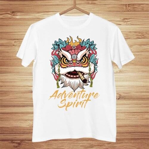 Summer Graphic T Shirts Funny Print Lion Dance Short Sleeve O-neck Womens Casual Fashion Tee Streetwear Kawaii Clothing Men