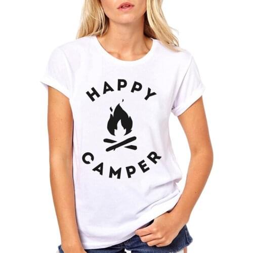 Women Clothes Happy Camper Fire Vacay Travel Short Sleeve Printed Ladies Woman Harajuku Punk Top Tee Shirt T Female T-shirt