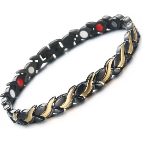 Classic Wavy Slimming Bracelet Black Gold Charm Titanium Steel Magnetic Bracelet Leaf Sports Health Care Weight Loss Product New