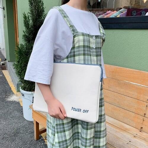 Korean Embroidered Letters Laptop Liner Bag for Ipad 9.7 10.5 11 13 Inch Nylon Waterproof Computer Protective Cover Tablet Case