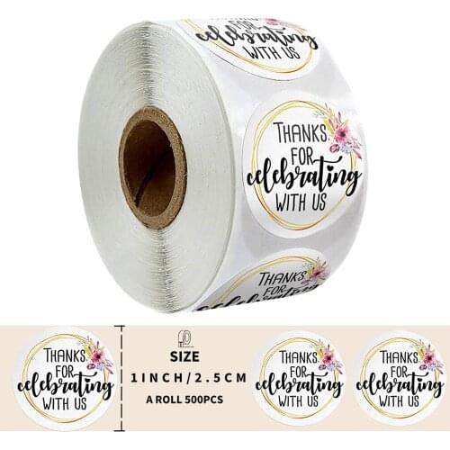 500pcs Round Flowers'Thanks for Celebrating with UsStickers Seal Labels for Cute Stickers Scrapbooking Stationery Sticker