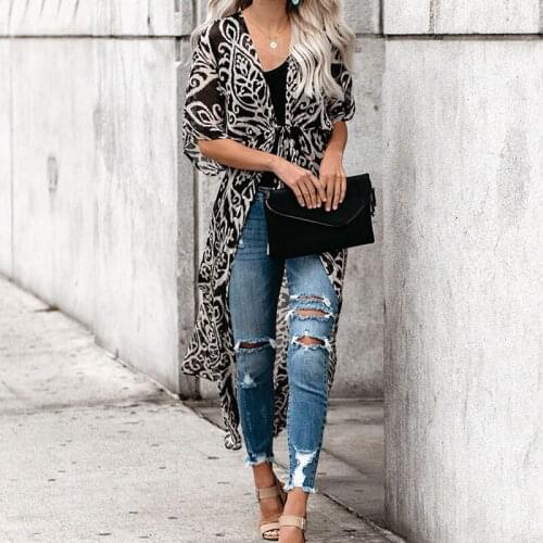 2021 summer new blouse European beauty print seaside vacation beach sunscreen long cardigan