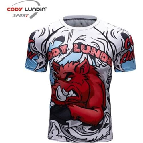 Men Short Sleeve Sports Undershirt Quick Dry Fitness T-Shirt MMA Men Compression Tights 3d Print Gym Tops Bodybuilding Rashgard