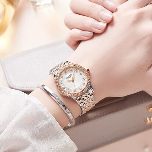 Steel belt set auger automatic hollow out mechanical watch lady rose gold stainless steel watch female table