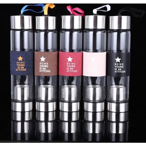 2018 New Fashion With Filter Glass Water Bottle Creative Man Gift Portable Glass Bottle Indoor Outdoor Sport Bottle