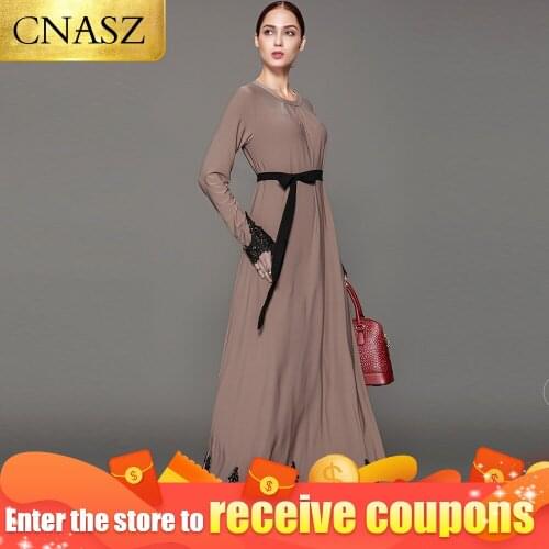 Solid Color Chic Fashion Long Sleeve Casual Maxi Dresses For Women Islamic Abaya Muslim Dress Clothing