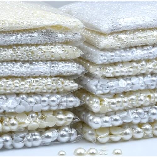 Wholesale 10000 Pcs 3-20 mm Acrylic Half Round White Ivory Imitation Pearl Loose Beads Jewelry Grament Clothes Bags Accessories