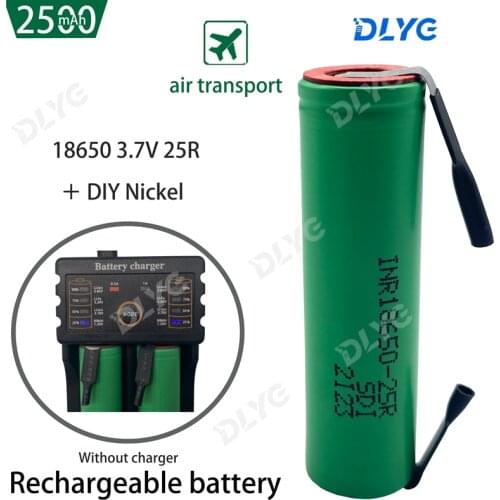 Original INR18650-25R rechargeable battery 3.6V 2500mAh discharge lithium ion battery 20A battery + DIY nickel power battery
