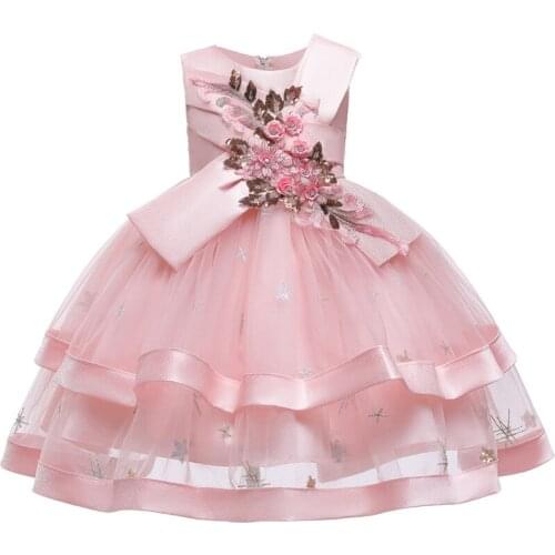 New flower girl wedding dinner party beaded dress girl school graduation dinner party first ball embroidered dress