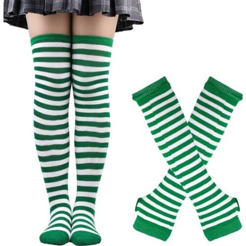Striped Socks Arm Warmers Set Thumbhole Stretchy Glove High Stockings for Cosplay Elbow Length Arm Covers Socks S06 21