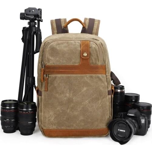 Professional DSLR Waterproof Batik Canvas Camera Backpack Large Capacity Travel Photography Bag Video Photo Tripod Case