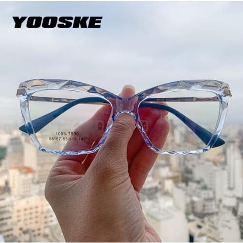 YOOSKE Transparent Square Glasses Frames for Women Fashion Ins Popular Cat Eye Eyeglasses Clear Optical Myopia Frame