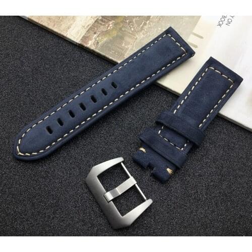 Brand quality 22mm watch band dark blue nubuck real Leather belt Watchband For Panerai strap pin buckle with tools 42mm dials