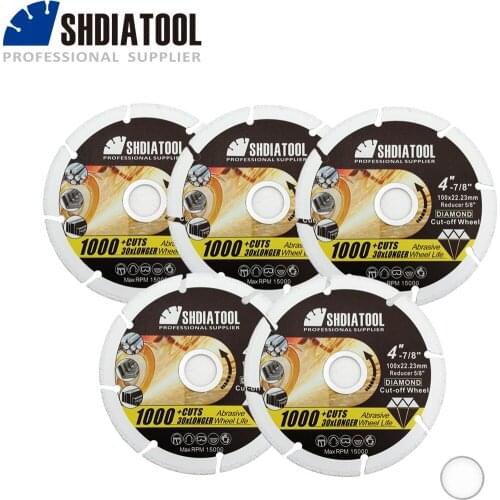 SHDIATOOL 5pcs 100mm Vacuum Brazed Diamond Metal Cutting Disc Diamond Cut-off Wheel Blade For Steel Tube Iron Rebar Angle Steel