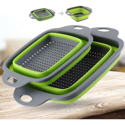 Silicone Colander Drainer Foldable Strainer Fruit Vegetable Washing Basket Colander Collapsible Drainer Kitchen Storage Tools